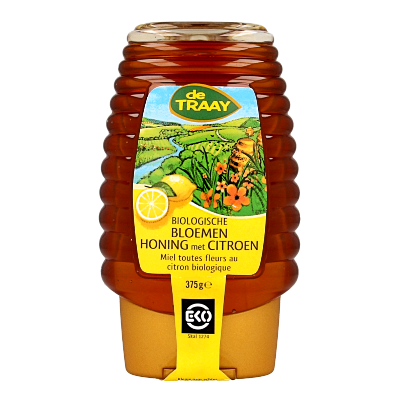 de Traay Traay Bloemenhoning met citroen knijpfles bio 365 Gram