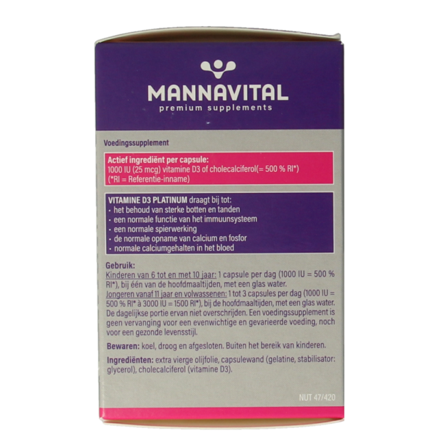 Mannavital Vitamine D3 platinum 90 Kapseln