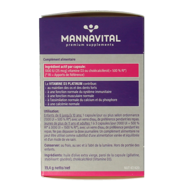 Mannavital Vitamine D3 platinum 90 Kapseln