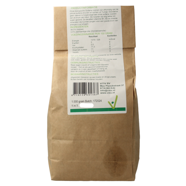 Organic Sultana Raisins 1kg