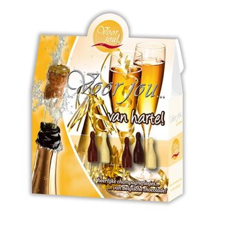 Voor Jou! Per Te! Confezione Regalo Bottigliette di Cioccolato a Forma di Champagne 100 Grammi