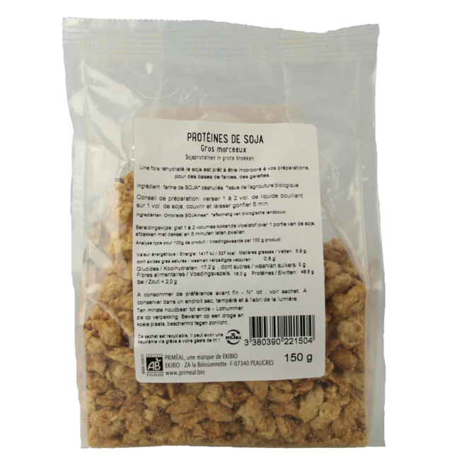 Primeal Protéines de soja gros morceaux bio 150 grammes