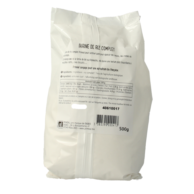 Primeal Pełnoziarnista mąka z brązowego ryżu bio 500 Gram