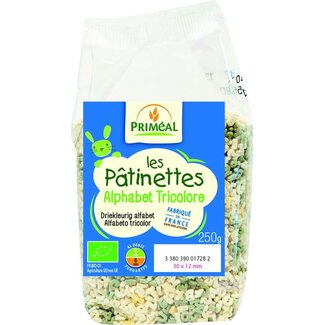 Primeal Primeal Pasta dreifarbiges Alphabet Bio 250 Gramm