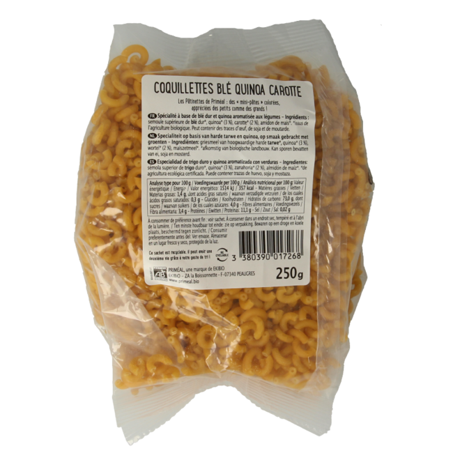 Primeal Wheat Quinoa Carrot Horn Pasta Organic 250 Gram