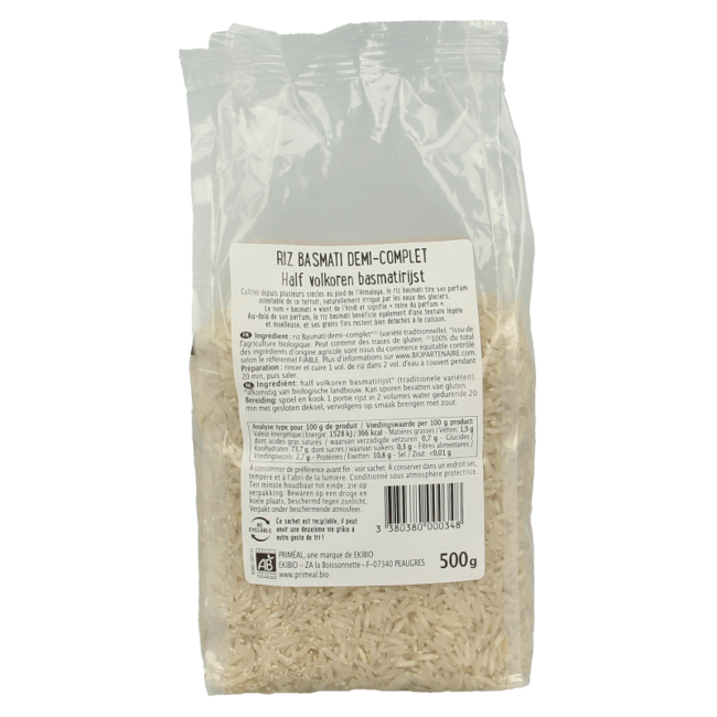Primeal Halfvolkoren basmati rijst bio 500 Gram