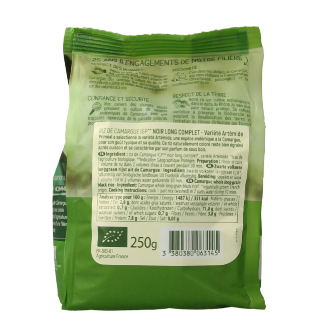 Zwarte volkoren langgraan camargue bio 250 Gram