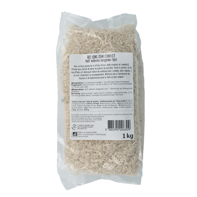 Arroz de grano largo semiintegral bio Primeal 1 kg