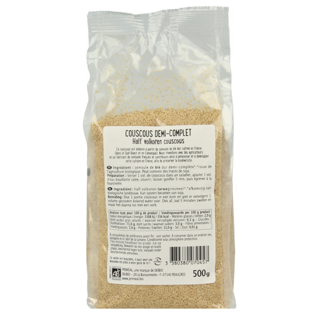 Primeal Couscous halfvolkoren bio 500 Gram