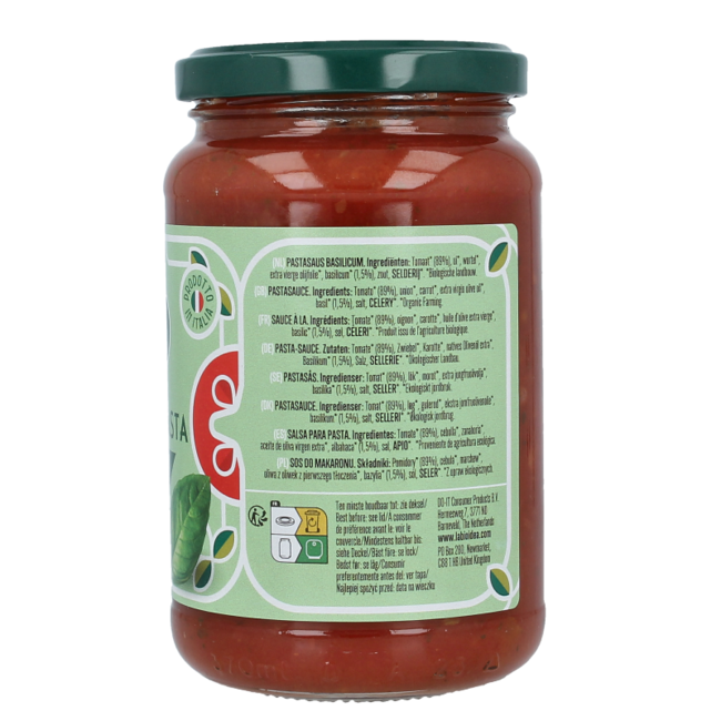 Bioidea Salsa de tomate con albahaca bio 340 gramos