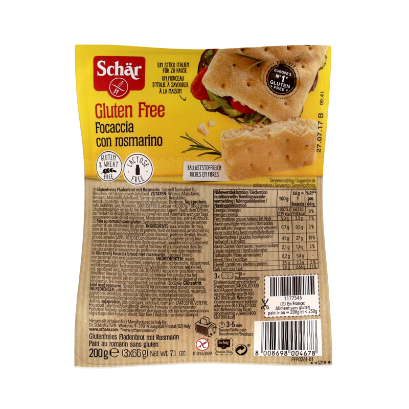Schar Focaccia sin gluten 200 Gramos