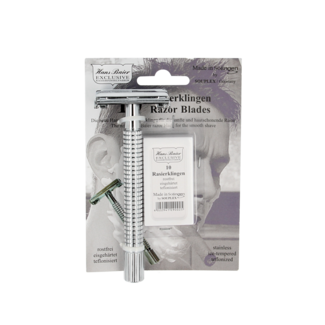 Hans Baier Rasoir de sécurité Hans Baier chrome blister avec 10 lames 1 pièce