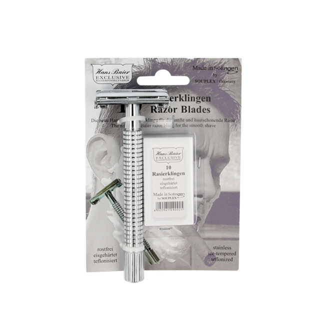 Hans Baier Veiligheidsscheermes chroom blister met 10 mesjes 1 Stuks