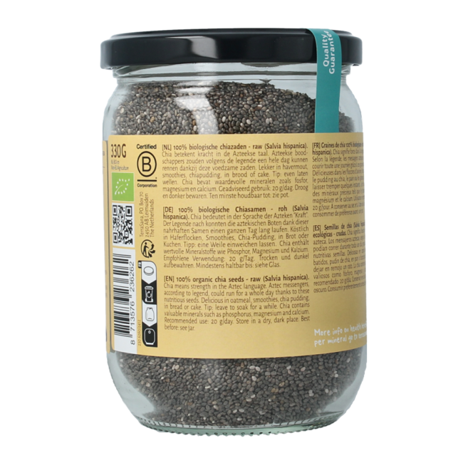 Raw chia zaad in glas bio 330 Gram