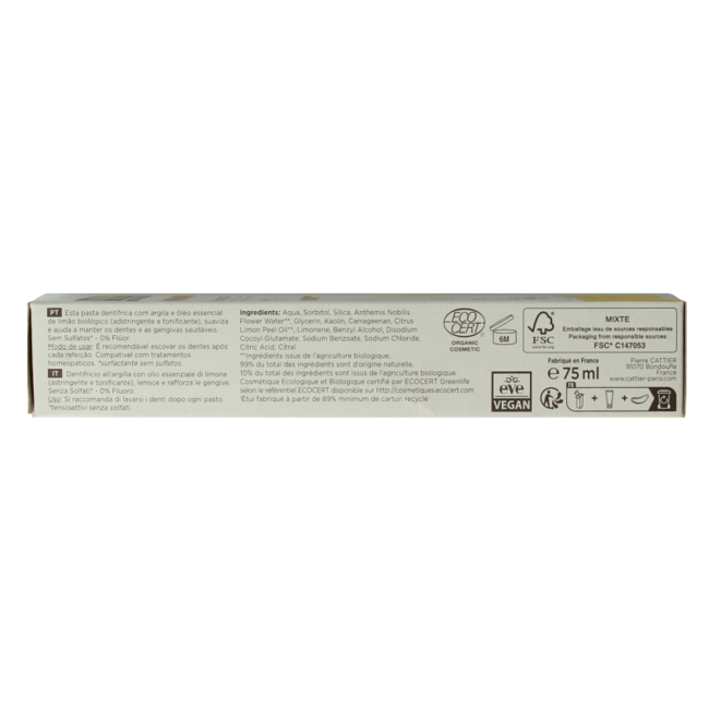 Cattier Pasta de dientes limón 75 mililitros
