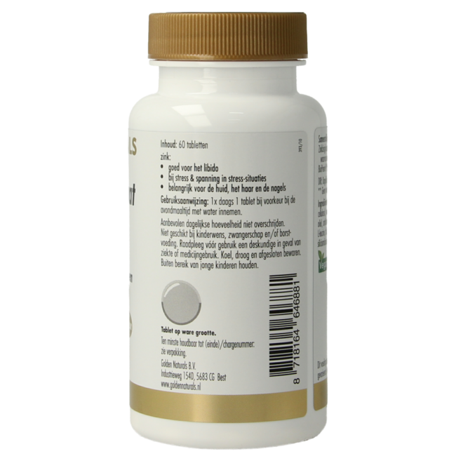 Golden Naturals Bisglycinate de Zinc 50 mg 60 Comprimés