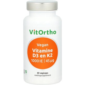 VitOrtho Vitamin D3 1000IU K2 45mcg Vegan 60 Vegetarian Capsules