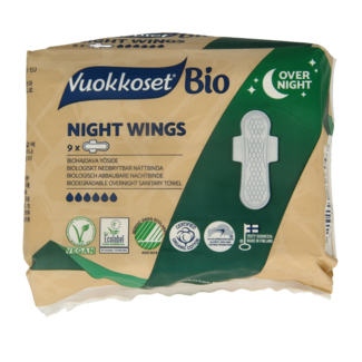 Vuokkoset Vuokkoset Bio Sanitary Pads Night Wing 9 Pieces