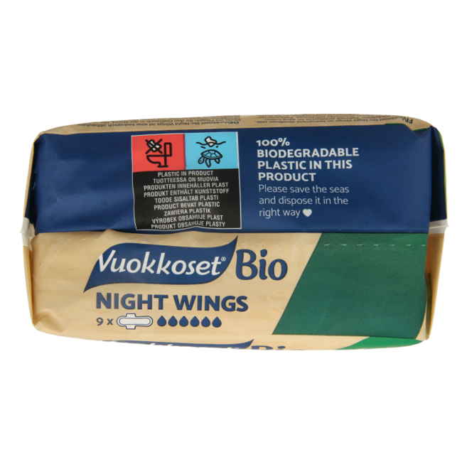 Vuokkoset Bio-Damenbinden Nachtflügel 9 Stück