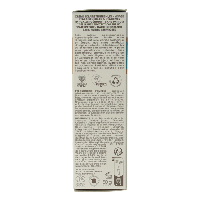 Alphanova Sun Sun getinte zonnebrand tegen zonne allergie SPF50 50 Gram