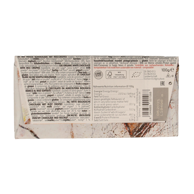 Vivani Biała Czekolada z Chrupkami Ryżowymi Bio 100 Gram