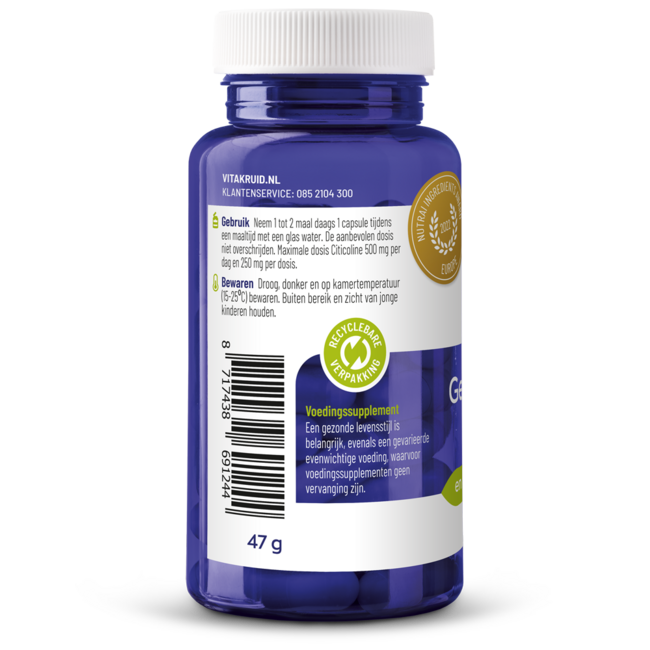 Vitakruid Formule Mémoire avec Bacopa monnieri, Citicoline et OPC, 60 capsules végétariennes