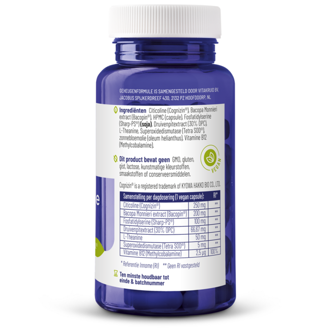 Vitakruid Formula Memoria con Bacopa monnieri, Citicolina, OPC | 60 Capsule Vegetali