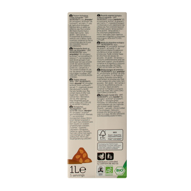 Bevanda di Mandorle Biologica Senza Zuccheri 1 Litro