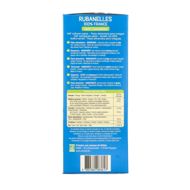 Primeal Rubanelle pâtes semi-complètes bio 400 Grammes