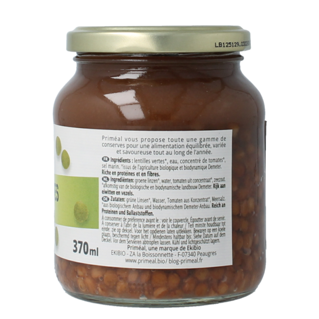 Primeal Green lentils Demeter organic 370 Millilitres