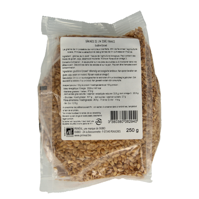 Primeal Semillas de lino dorado bio 250 gramos