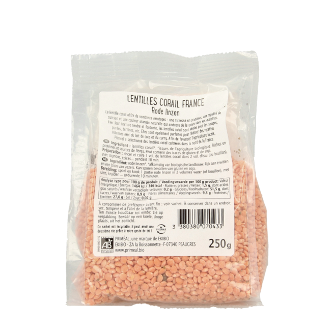 Primeal Lentejas rojas bio 250 gramos
