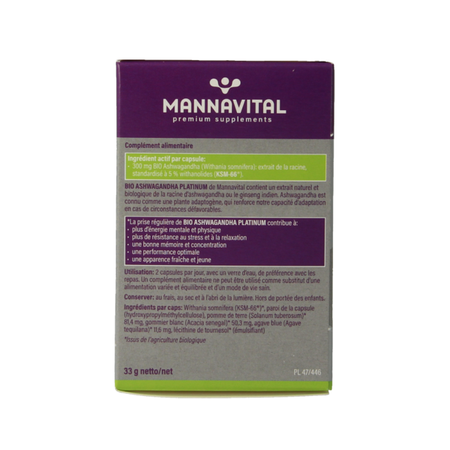 Mannavital Ashwagandha platinum bio 60 cápsulas vegetales