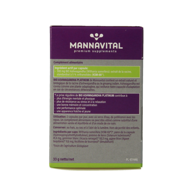 Mannavital Ashwagandha Platinum Bio 60 Kapsułek Wegetariańskich