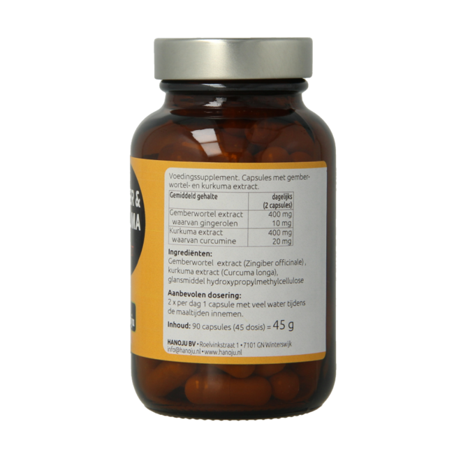 Hanoju Extracto de jengibre y cúrcuma 90,00 Cápsulas vegetarianas