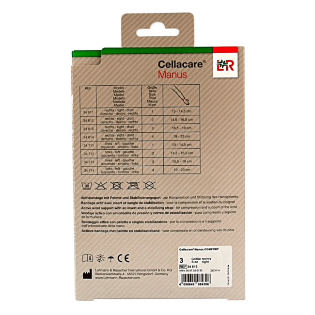 Cellacare Manus comfort muñequera derecha talla 3 1 unidad