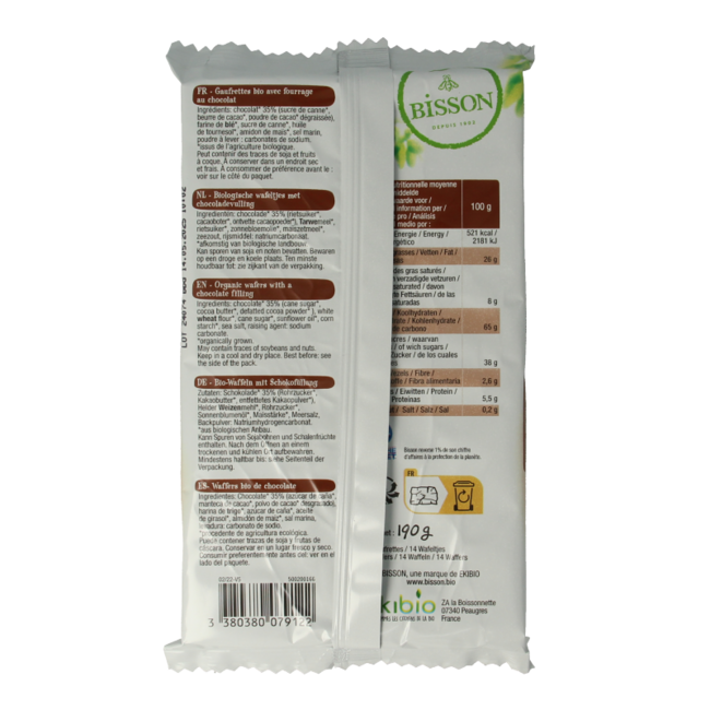 Bisson Chocolade wafels gaufrettes bio 190 Gramm