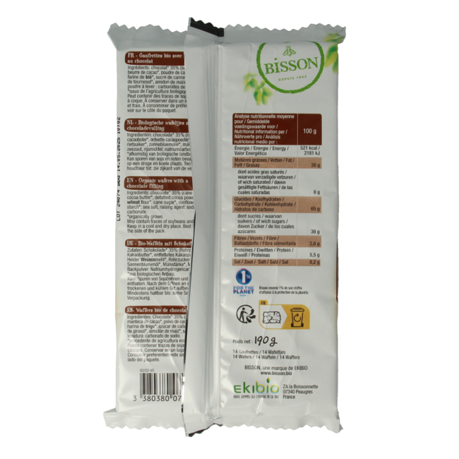 Bisson Chocolade wafels gaufrettes bio 190 Gramm