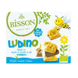 Bisson Biscotti Bisson Ludino con cioccolato al latte, 4 sacchetti bio, 160 grammi