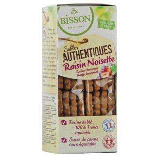 Bisson Bisson Authentieke zandkoekjes met hazelnoot/rozijnen bio 175 Gram