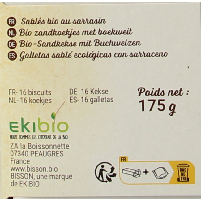 Biscotti Sablé Bisson al Grano Saraceno Autentici Bio 175 Grammi