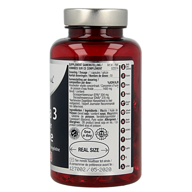 Kaltwasser-Fischöl Reines Omega 3 50 Kapseln