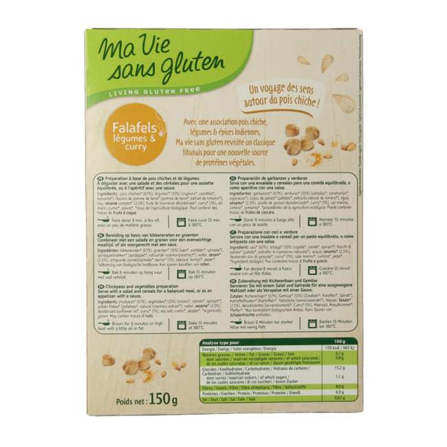 Ma Vie Sans Falafels aux légumes et curry sans gluten bio 150 g