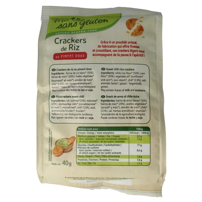 Rice crackers sweet chili gluten-free organic 40 Gram