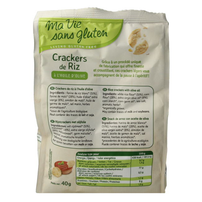 Krakersy ryżowe z oliwą z oliwek, bezglutenowe, bio 40 Gram