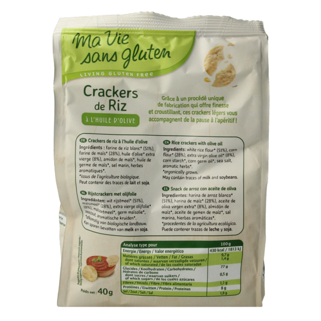Rice crackers with olive oil gluten-free organic 40 Gram