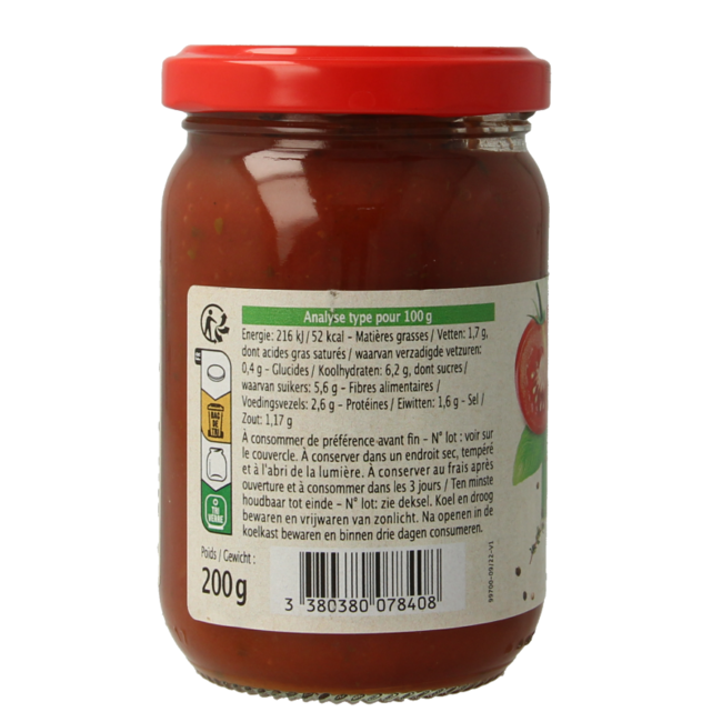 Organic tomato and basil pasta sauce 200g