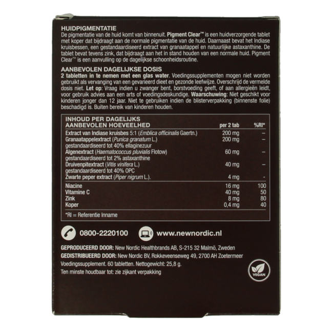 New Nordic Skin care pigment clear 60 Comprimidos