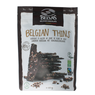 Belvas Belvas Thins negro 85% con azúcar de flor de coco bio 120 gramos