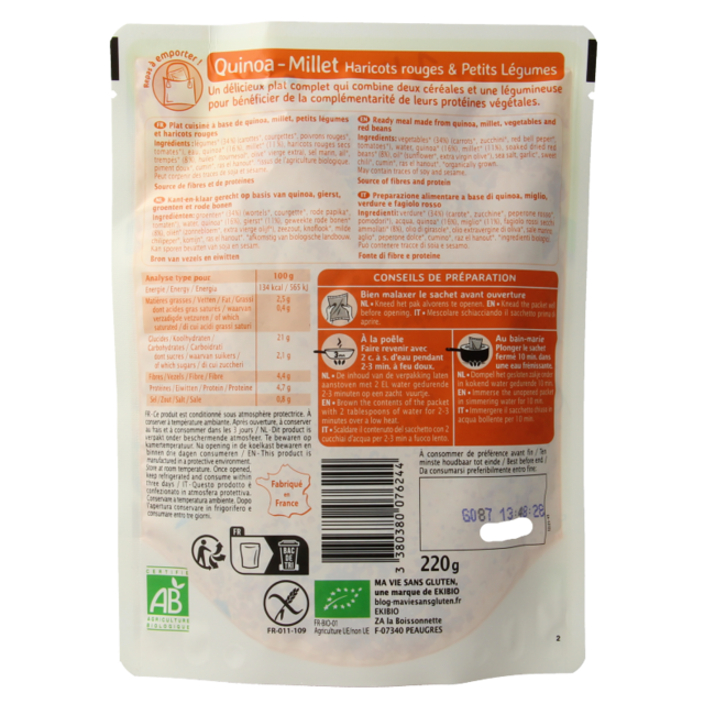 Ma Vie Sans Quinoa millet, haricots rouges et légumes sans gluten bio 220 g